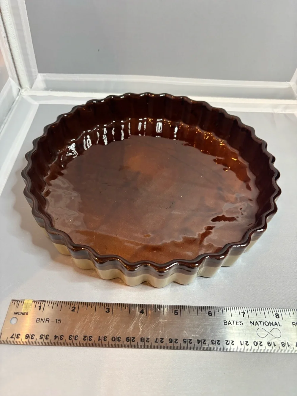 Brown Stoneware Tart Flan Quiche Baking Dish Fluted Scalloped 8.5 Inch vintage